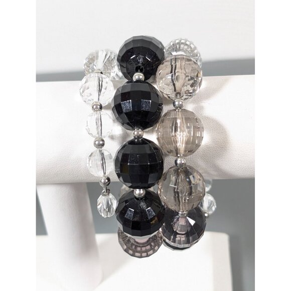 Black Gray Ombre Faceted Clear Lucite Chunky Wrap Bracelet 7" - Picture 2 of 9